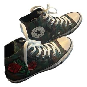 Converse Women's Camouflage High-Tops with Red Rose Embroidery